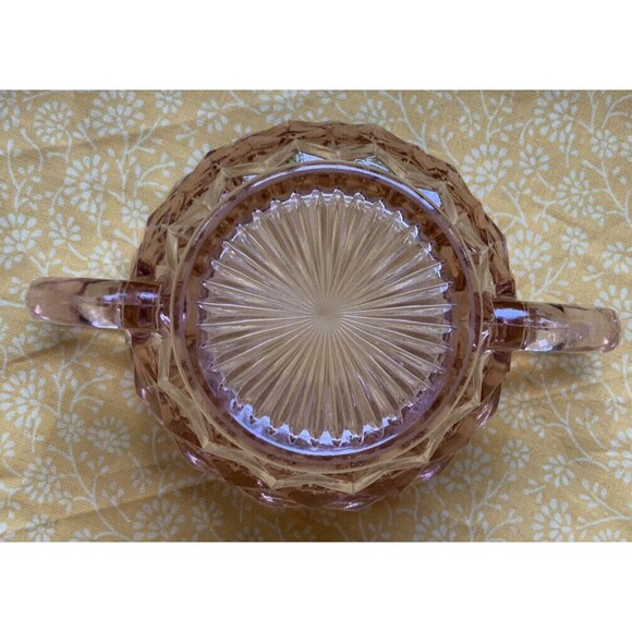 Vintage Pink Depression Glass Sugar Bowl Cubist  By Jeanette - Picture 3 of 3